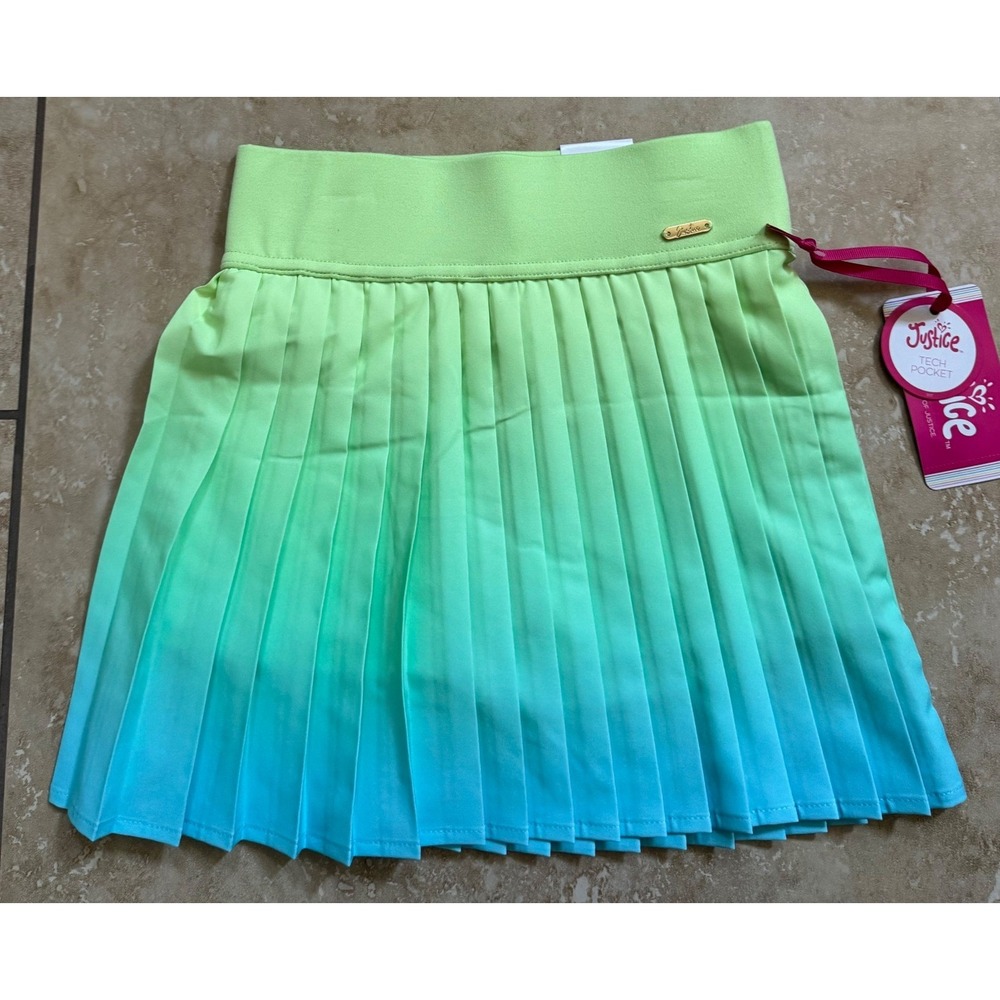 Justice Pleated Skort Girls‎ S 7/8 Green Blue Ombre Athletic Sporty Preppy NEW